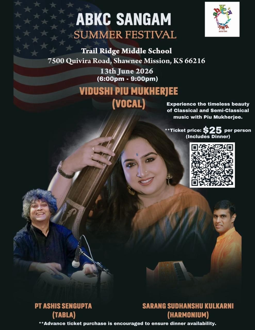 ABKC Sangam- Live Musical evening with Vidushi Piu Mukherjee - Kansas