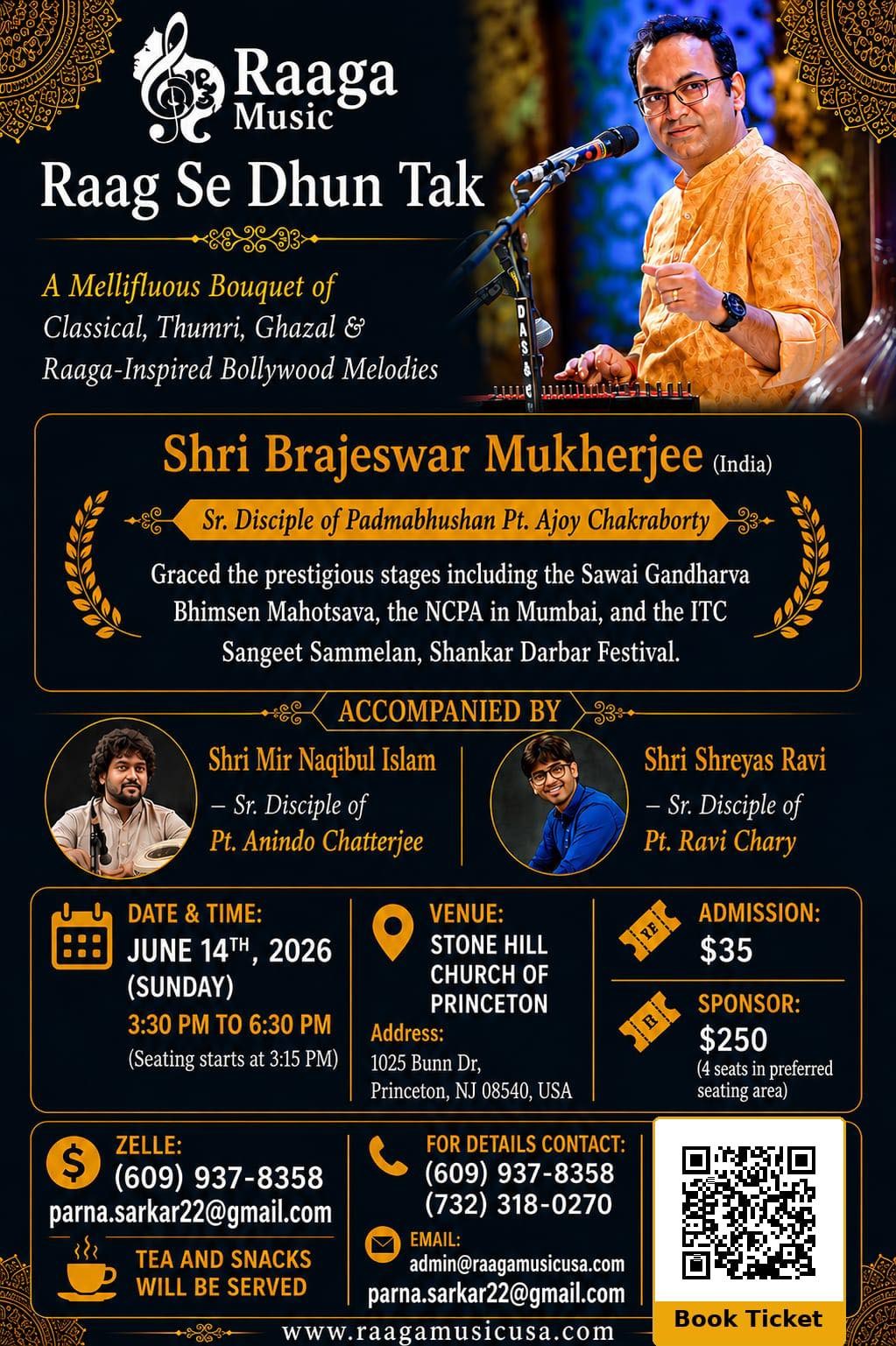 Classical, Thumri, and Raag-based Bollywood Music show by Shri Brajeswar Mukherjee live in Princeton - New Jersey