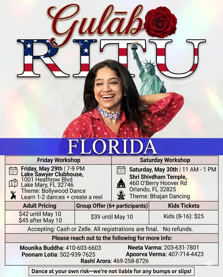 Dance workshop with Ritu - Bollywood & Bhajan Dancing - Florida