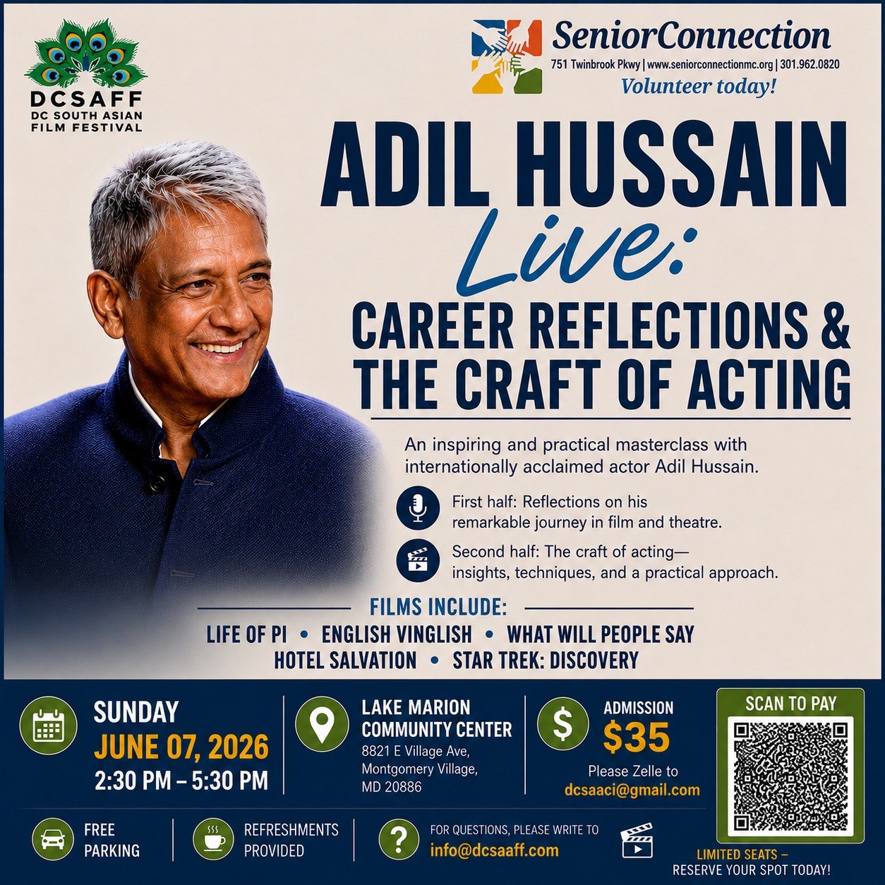 DCSAACI and Senior Connections Presents Adil Hussain Live - Maryland