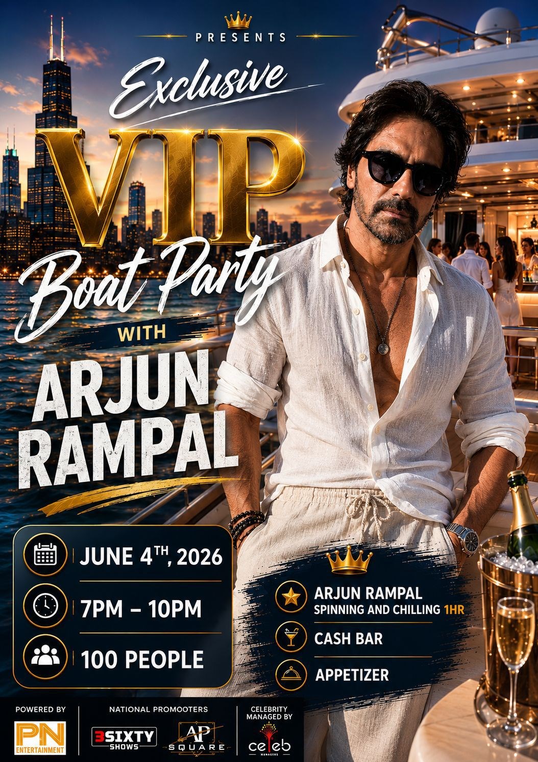 Exclusive VIP Boat Party with Arjun Rampal in Chicago - Illinois