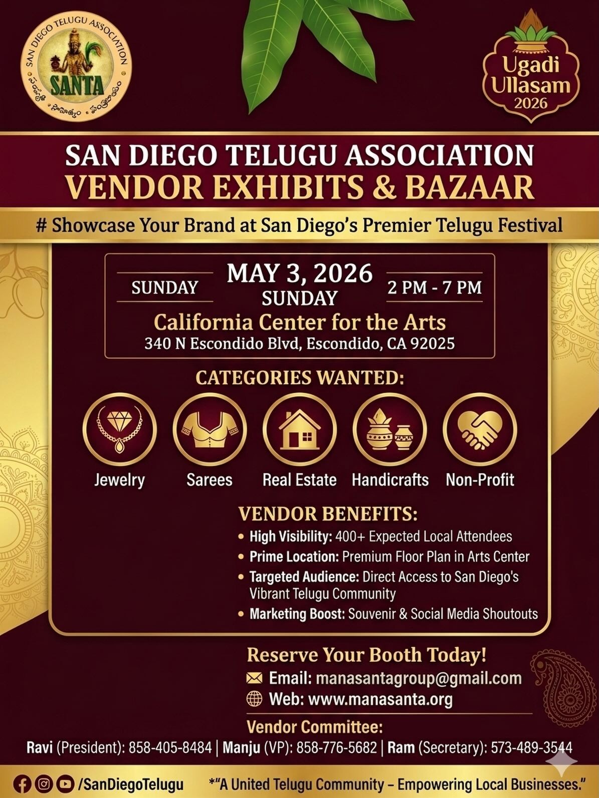 Vendor Exhibits & Bazaar hosted by San Diego Telugu Association - California