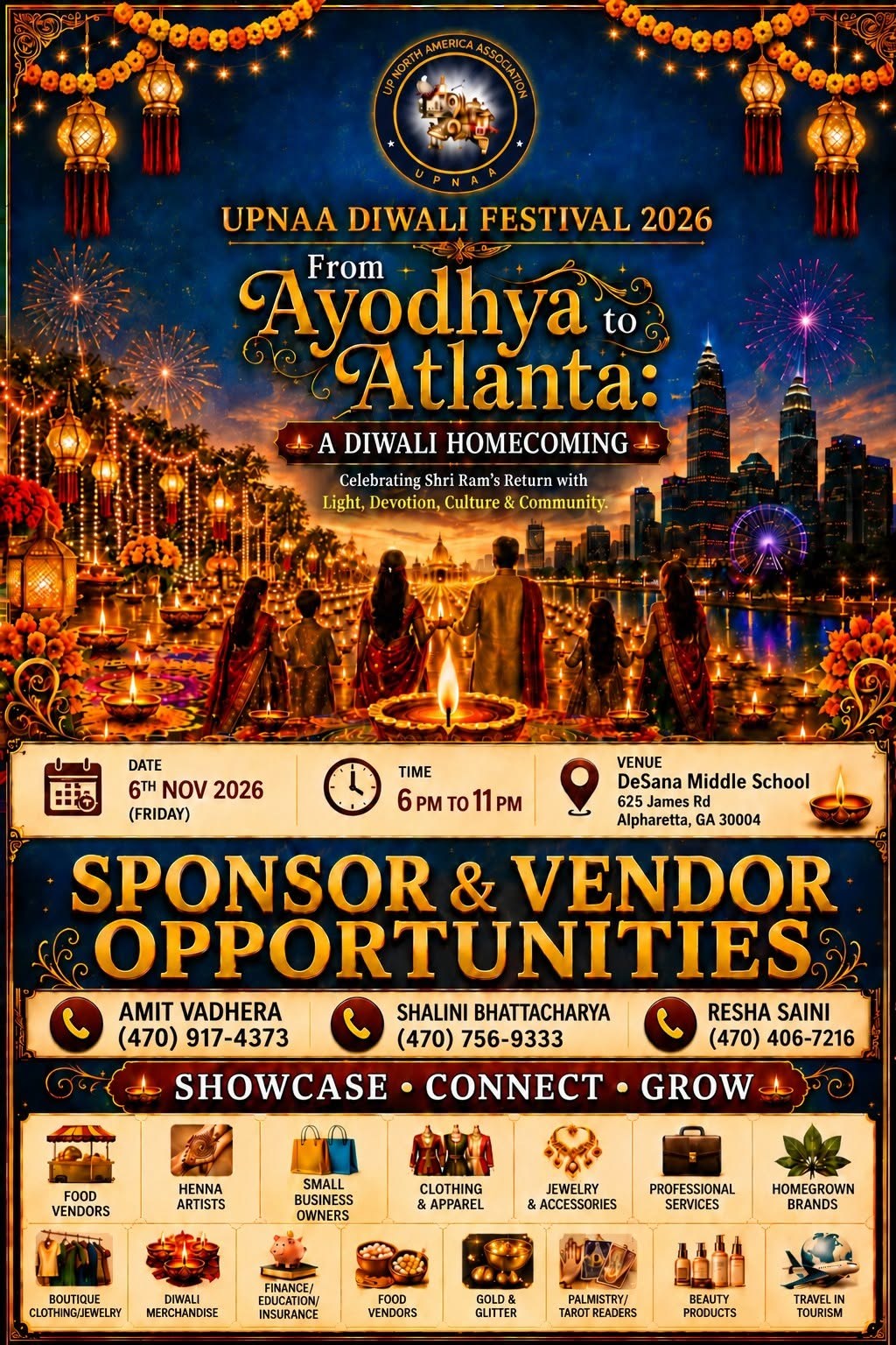 UPNAA Diwali Festival 2026 – From Ayodhya to Atlanta - Georgia